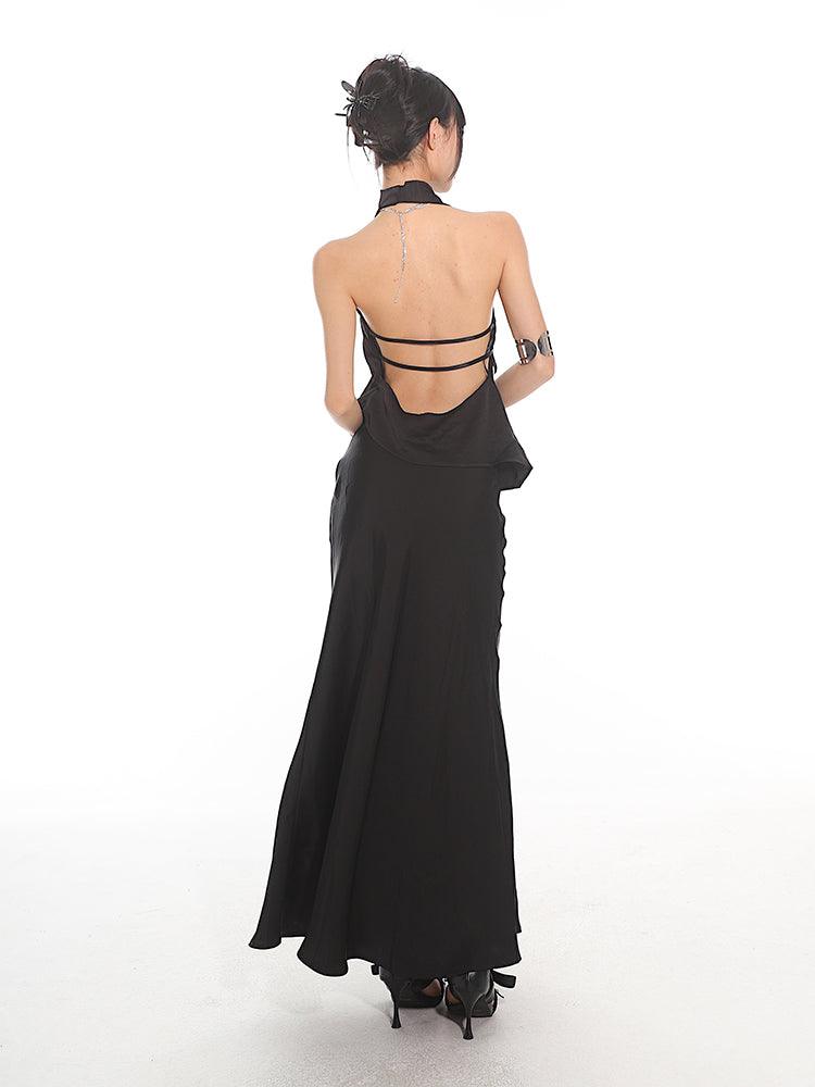 Elegant Halter Neck Open-Back Top & Mermaid Maxi Skirt Set - chiclara