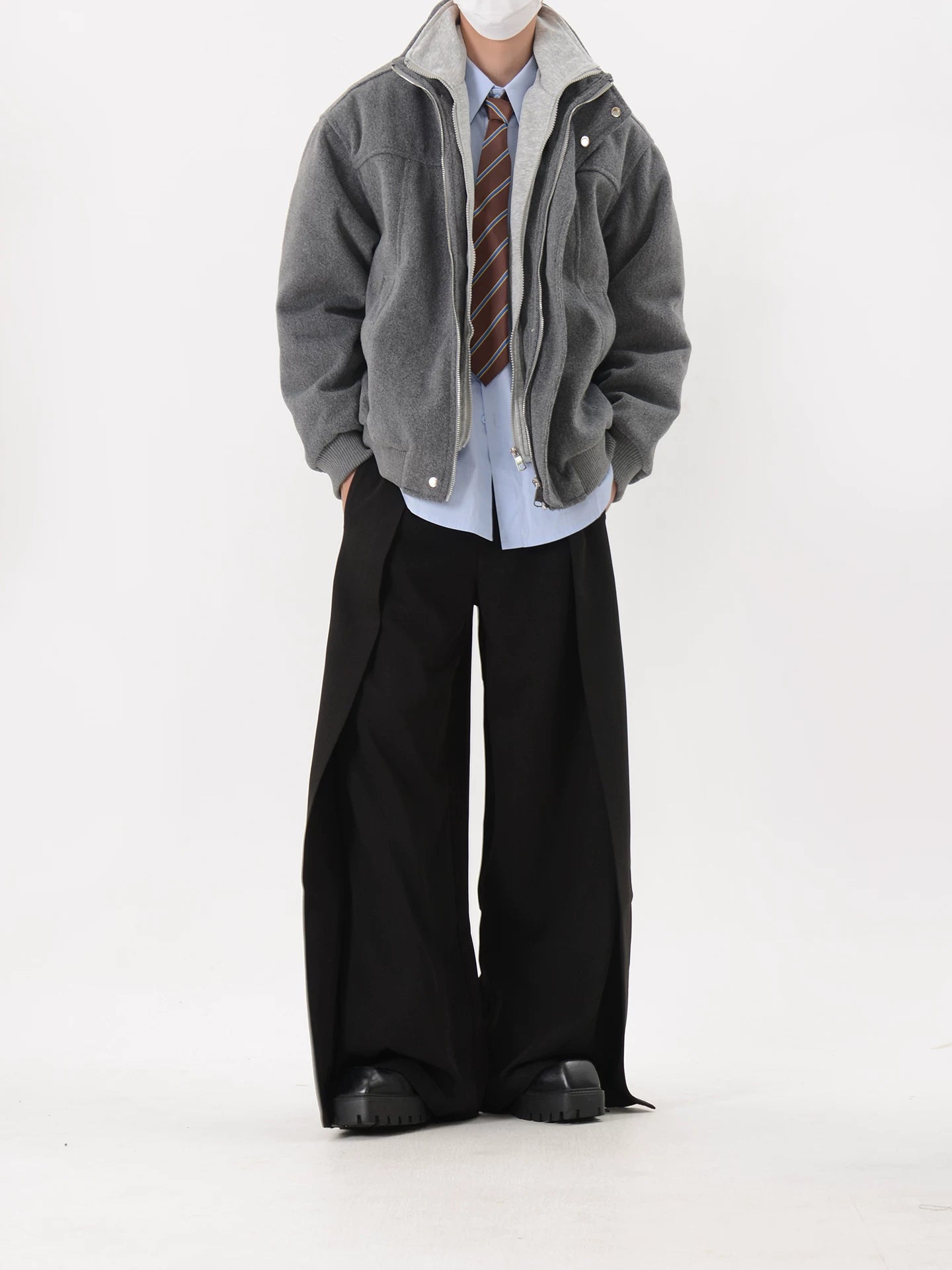 Oversized Stand-Collar Wool Bomber Jacket