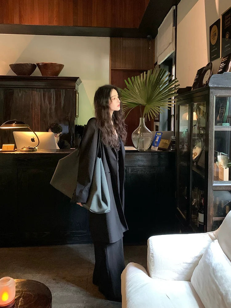 Relaxed-Fit Mid-Length Chocolate Oversized Blazer