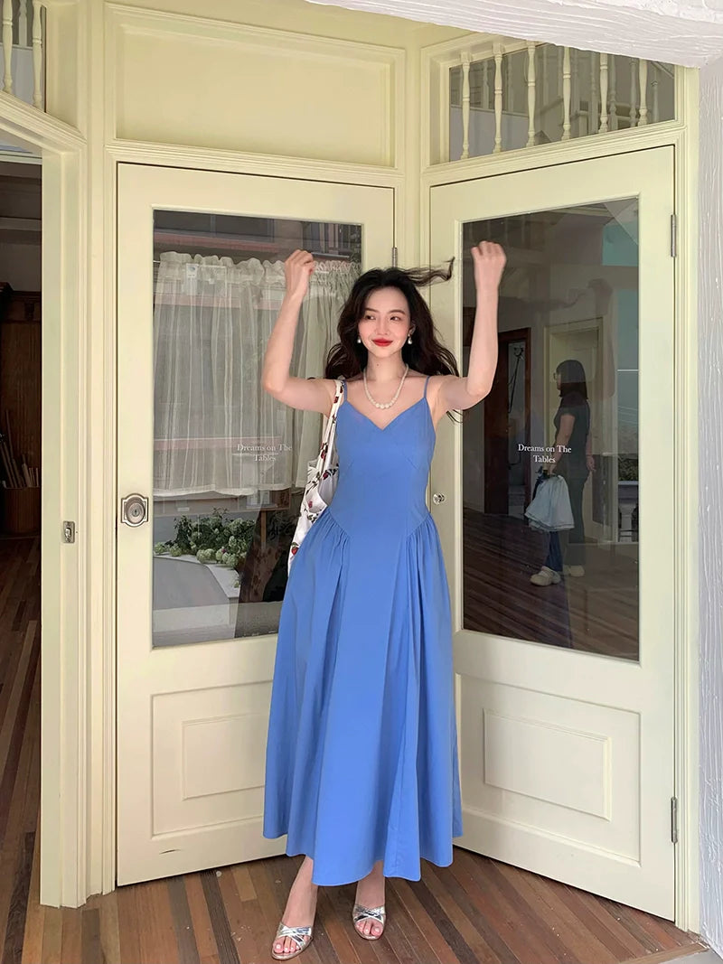 Summer Pleated Satin Maxi Dress
