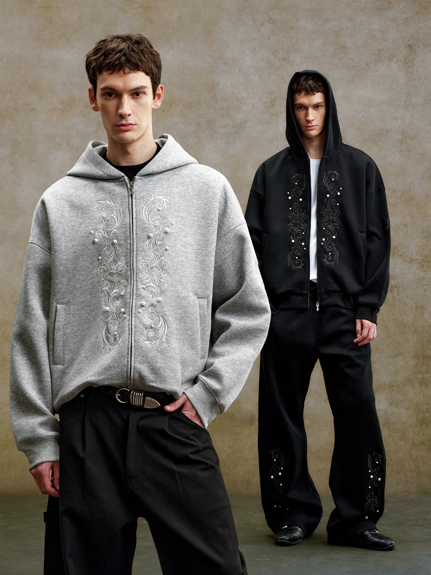 Pearl Embroidered Zip-Up Hoodie