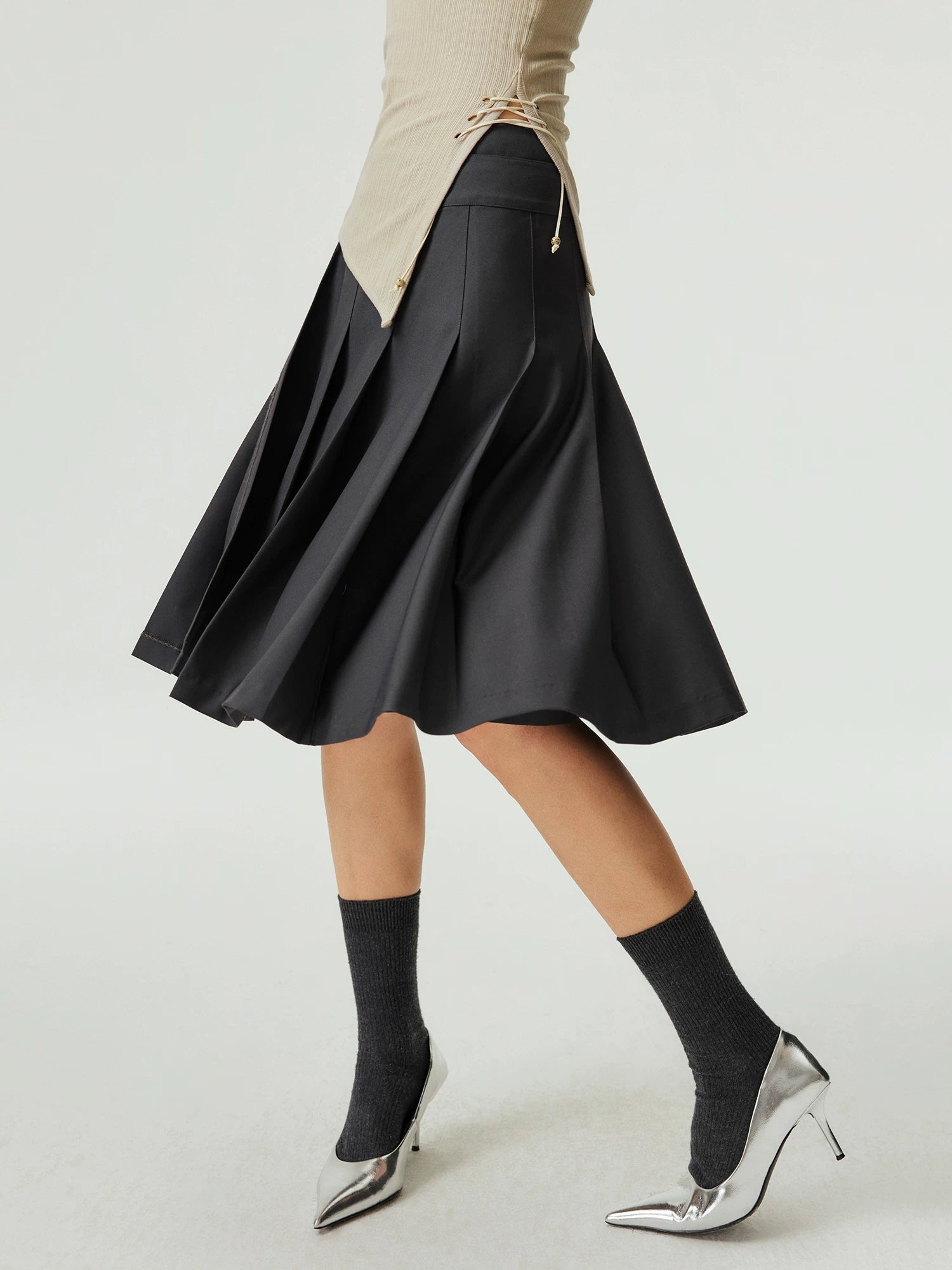 Asym Pleated Mini Skirt