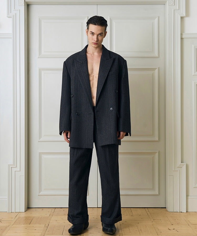 Oversized Charcoal Double-Breasted Suit and Wide-Leg Trousers Setup