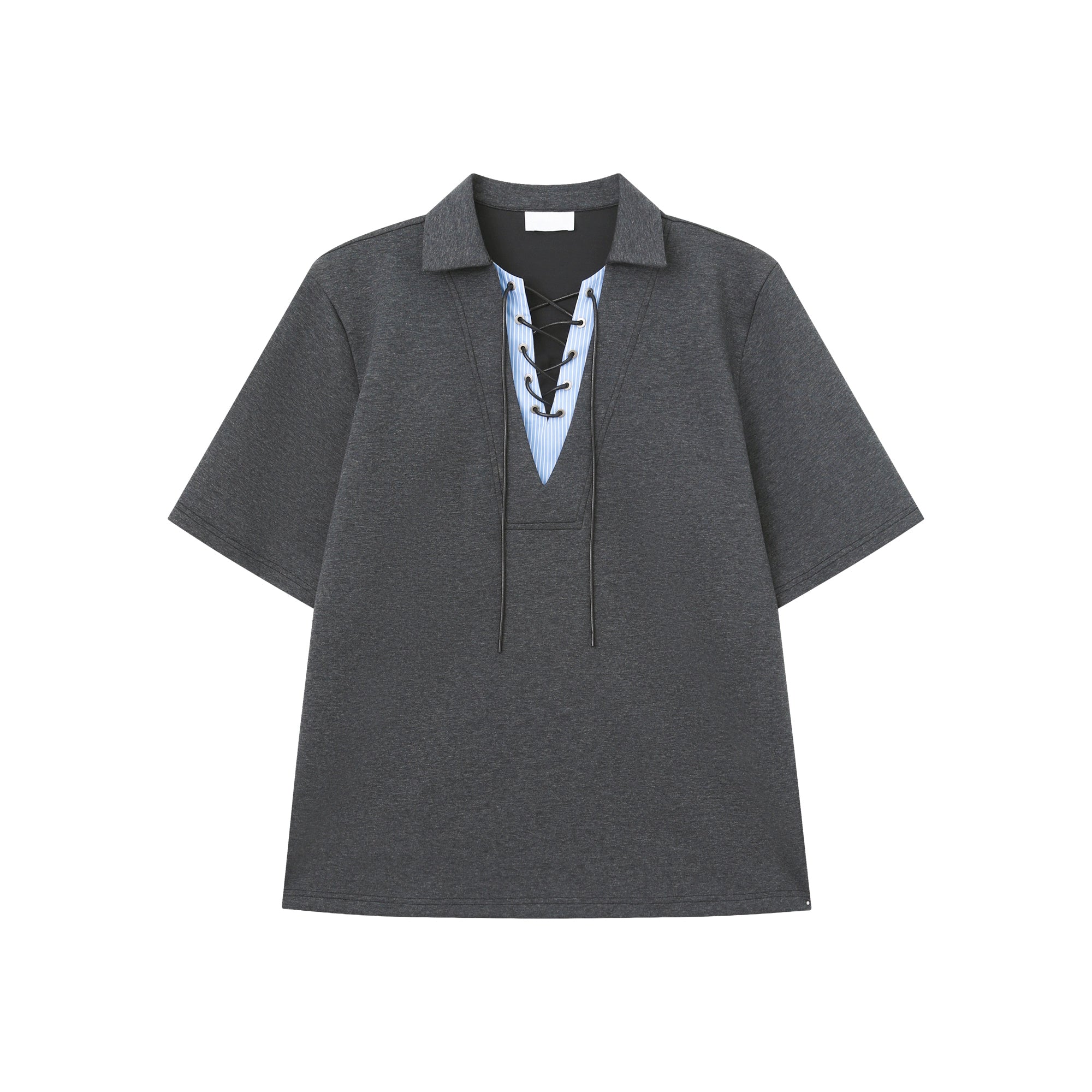 Charcoal Lace-Up Collar Polo Shirt