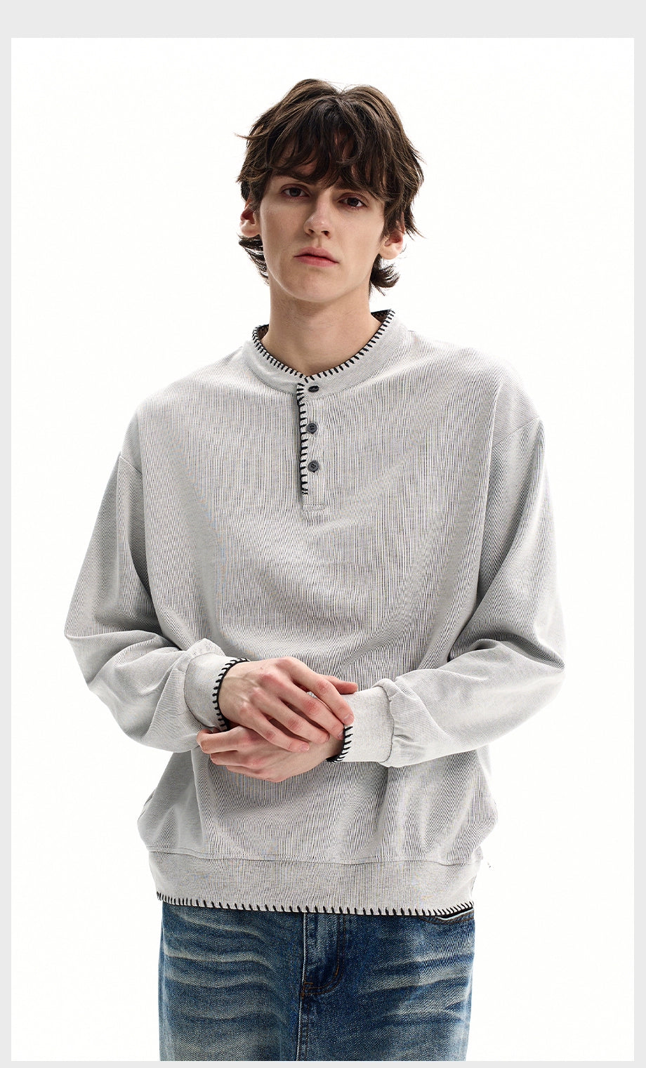 Ivory Stitch Henley Sweatshirt