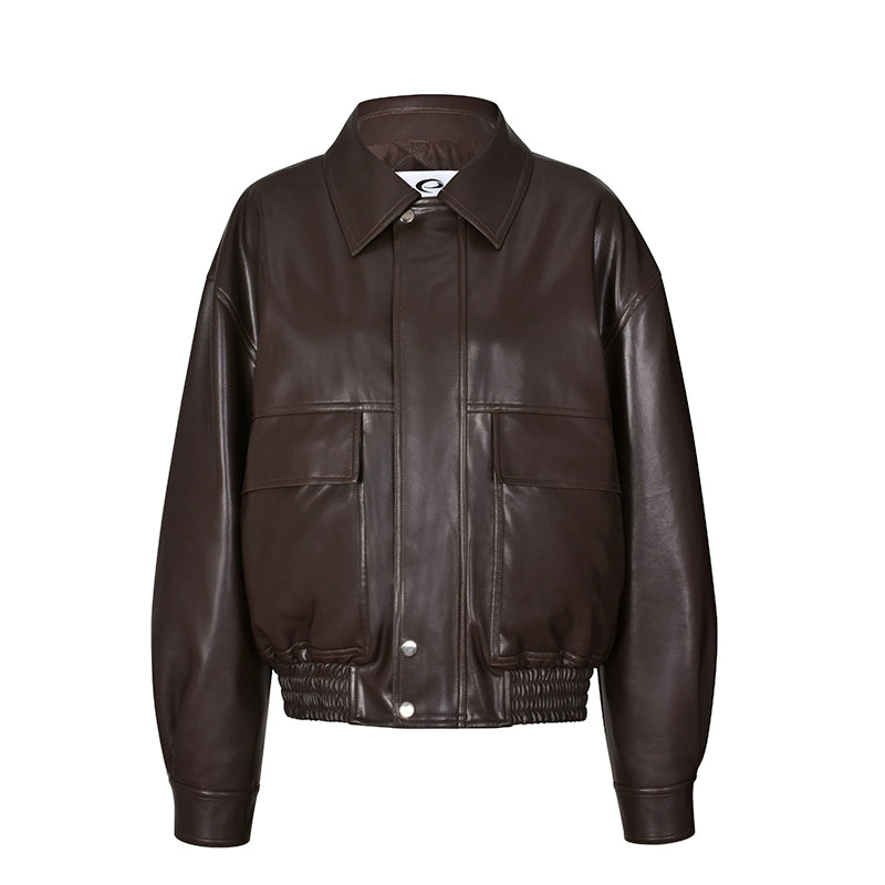 Coffee Brown PU Leather Jacket