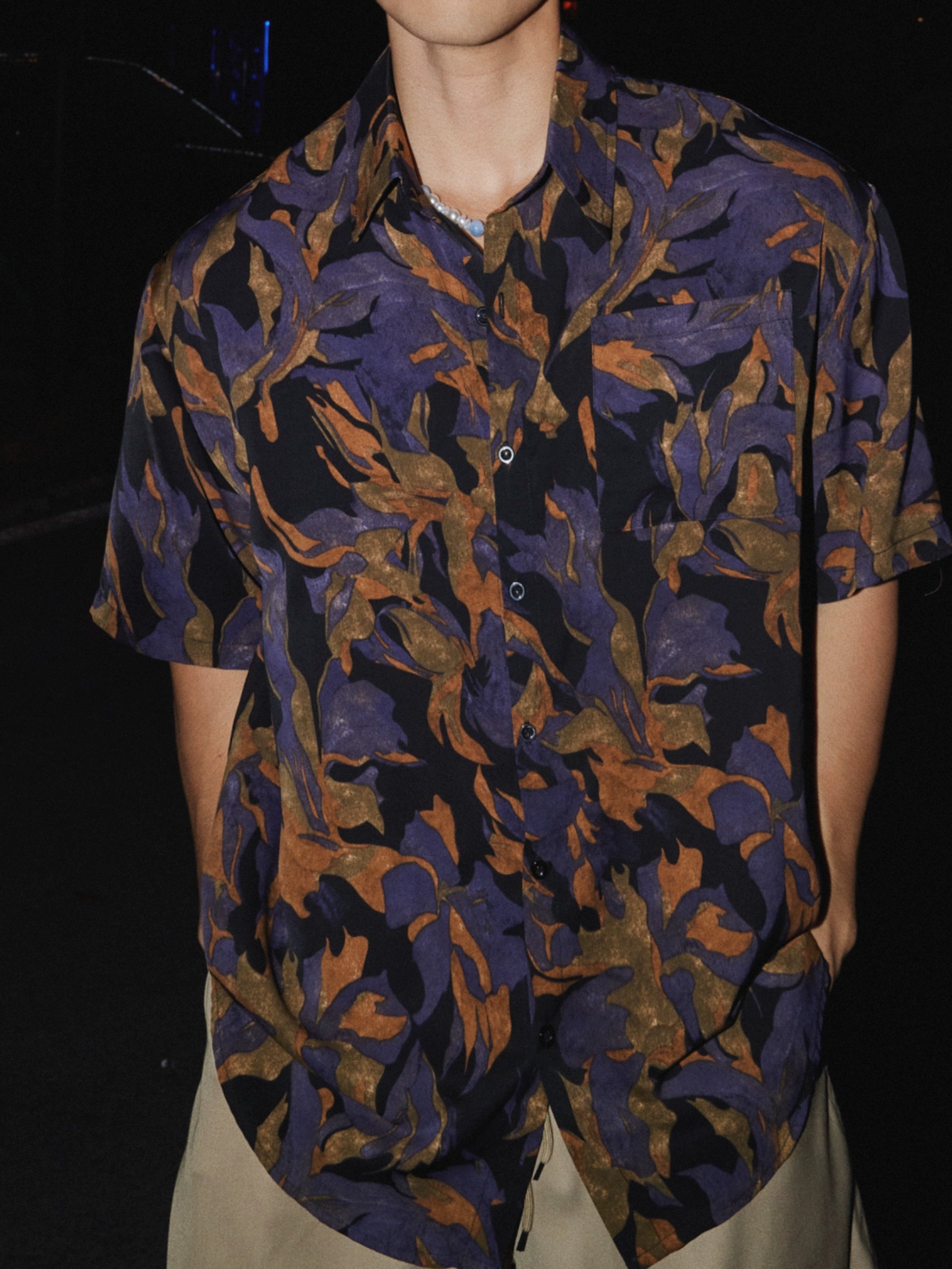 Navy Camo Print Button-Down Shirt