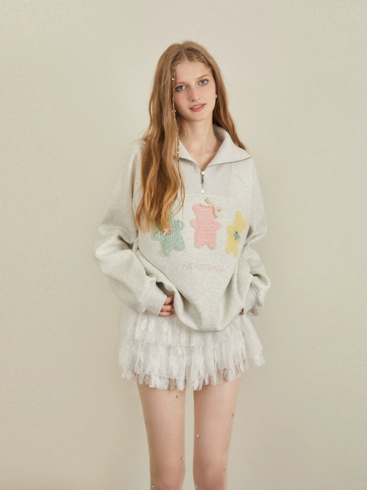 Pastel Bear Trio Quarter-Zip Sweatshirt