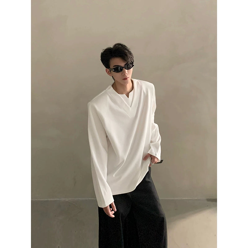 Minimalist Short Sleeve Shirt with Deep V Notched Neckline