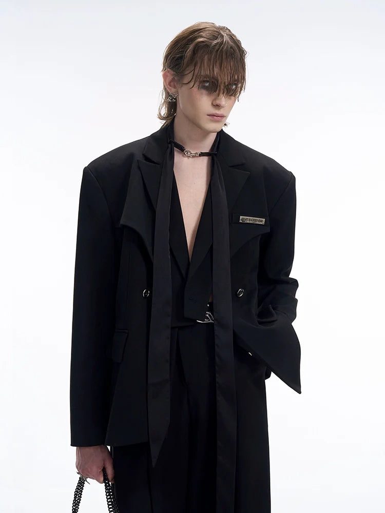 Shoulder Metal Logo Jacket and Wide Leg Pants Setup