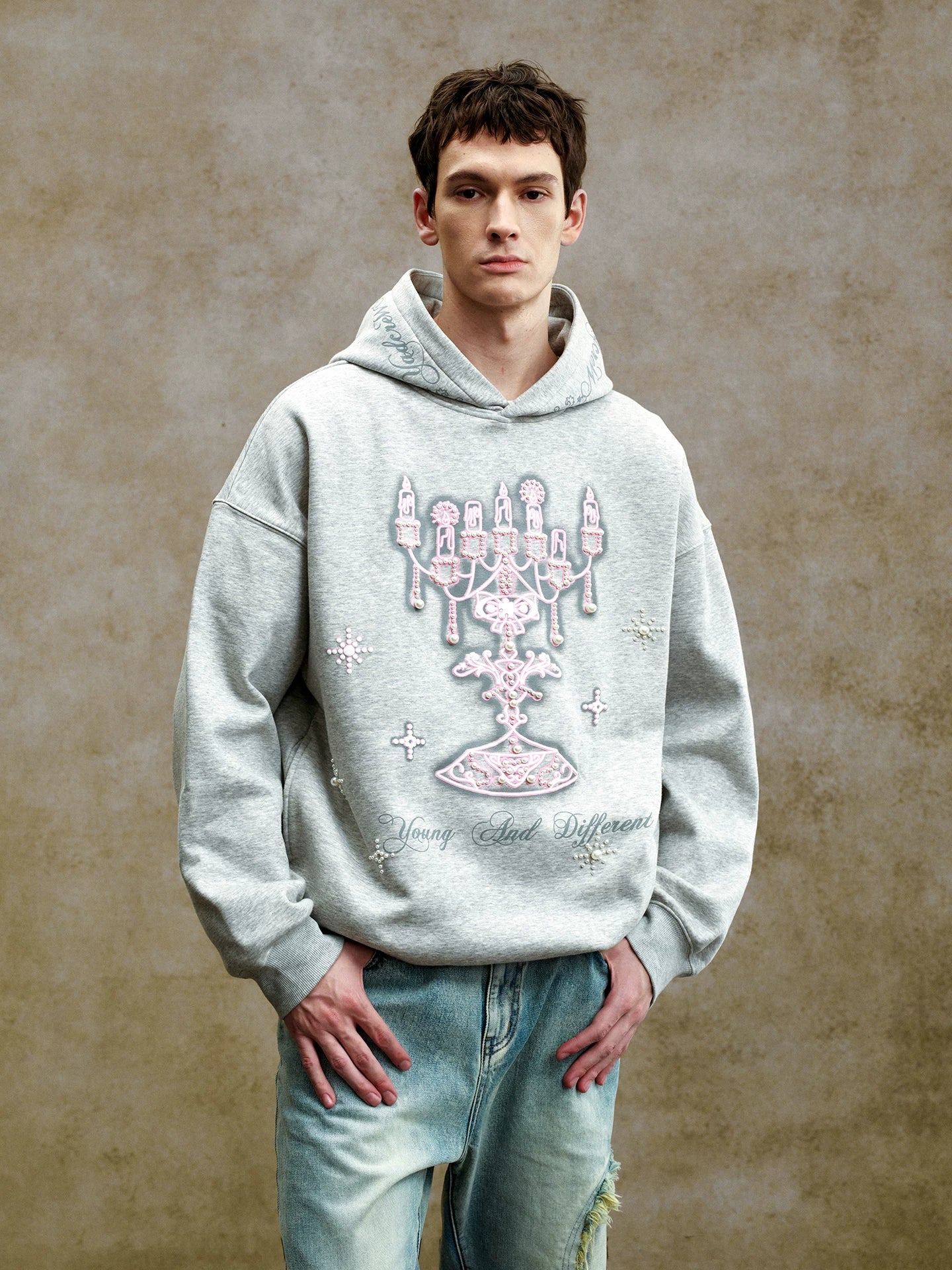 Chandelier Embellished Oversized Graphic Hoodie
