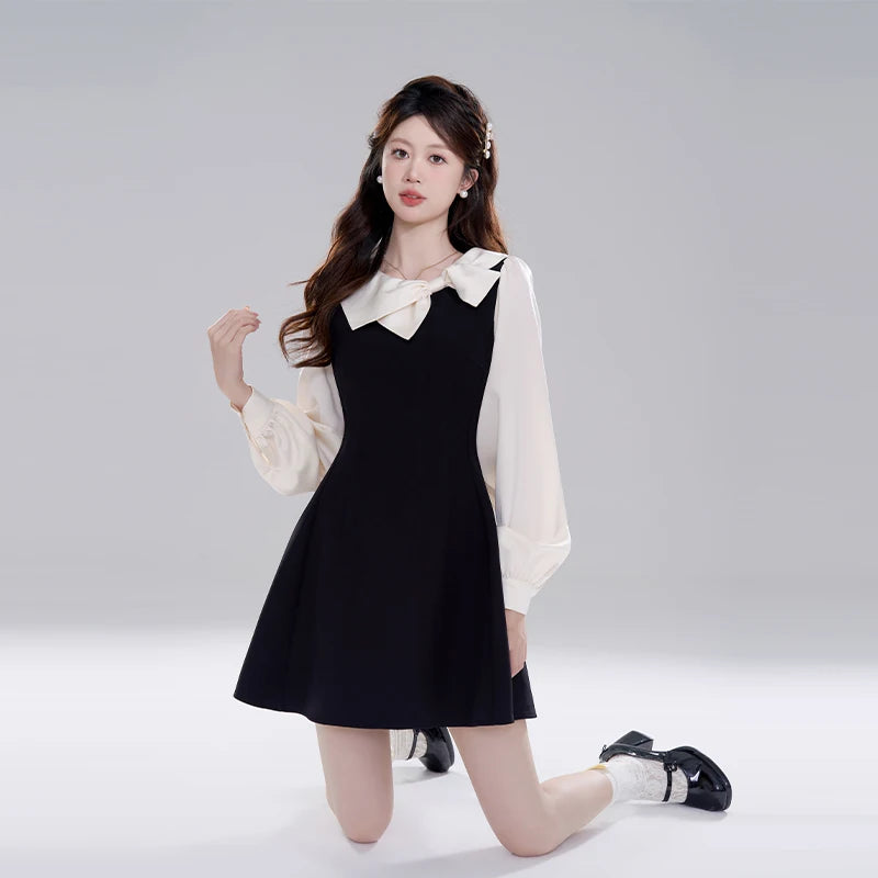 Contrast Bow Collar Midi Dress