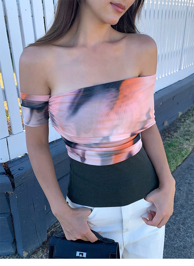 Asymmetric Off Shoulder Ruched Tube Top