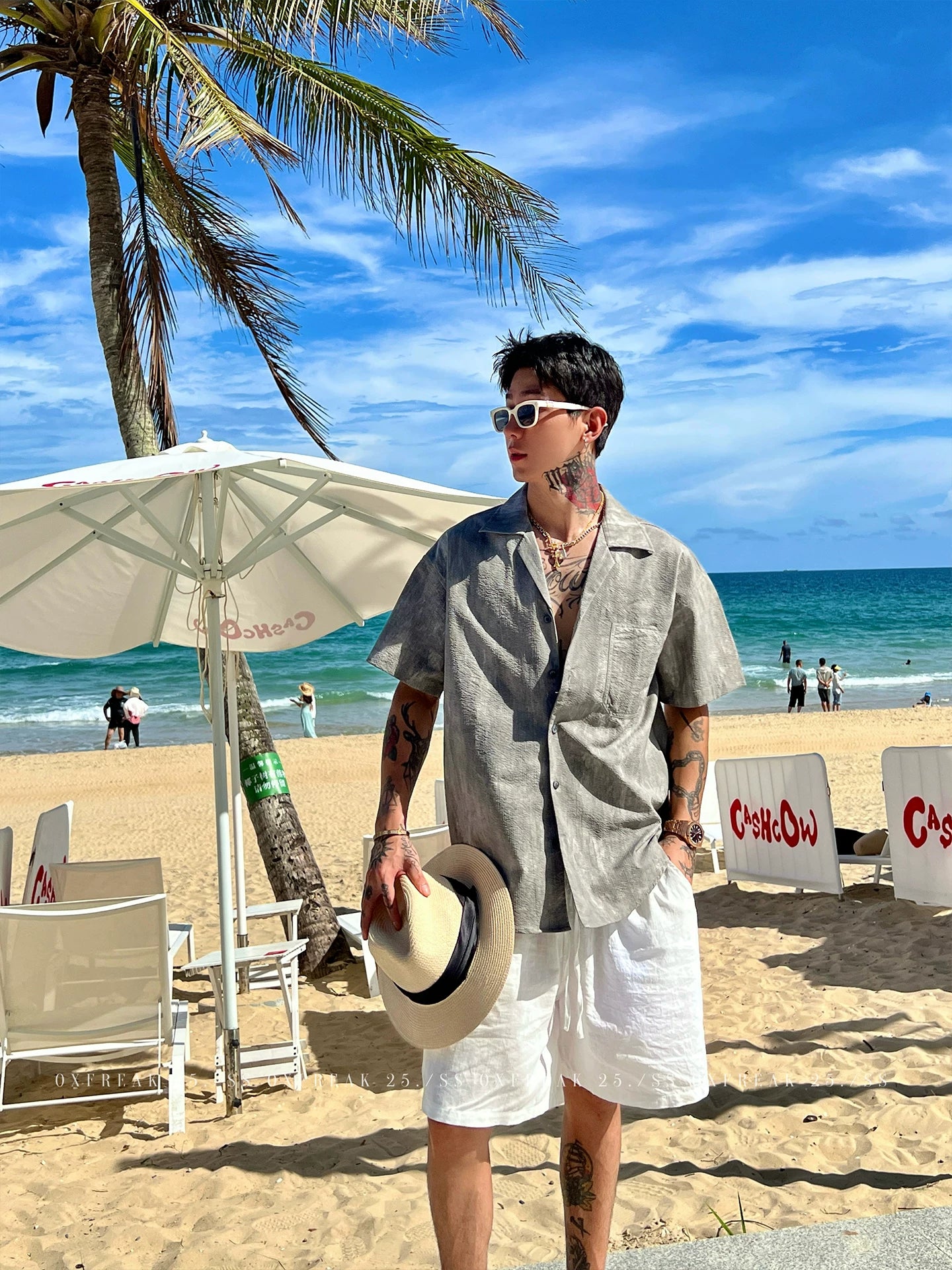 Seersucker Cuban Collar Short-Sleeve Shirt