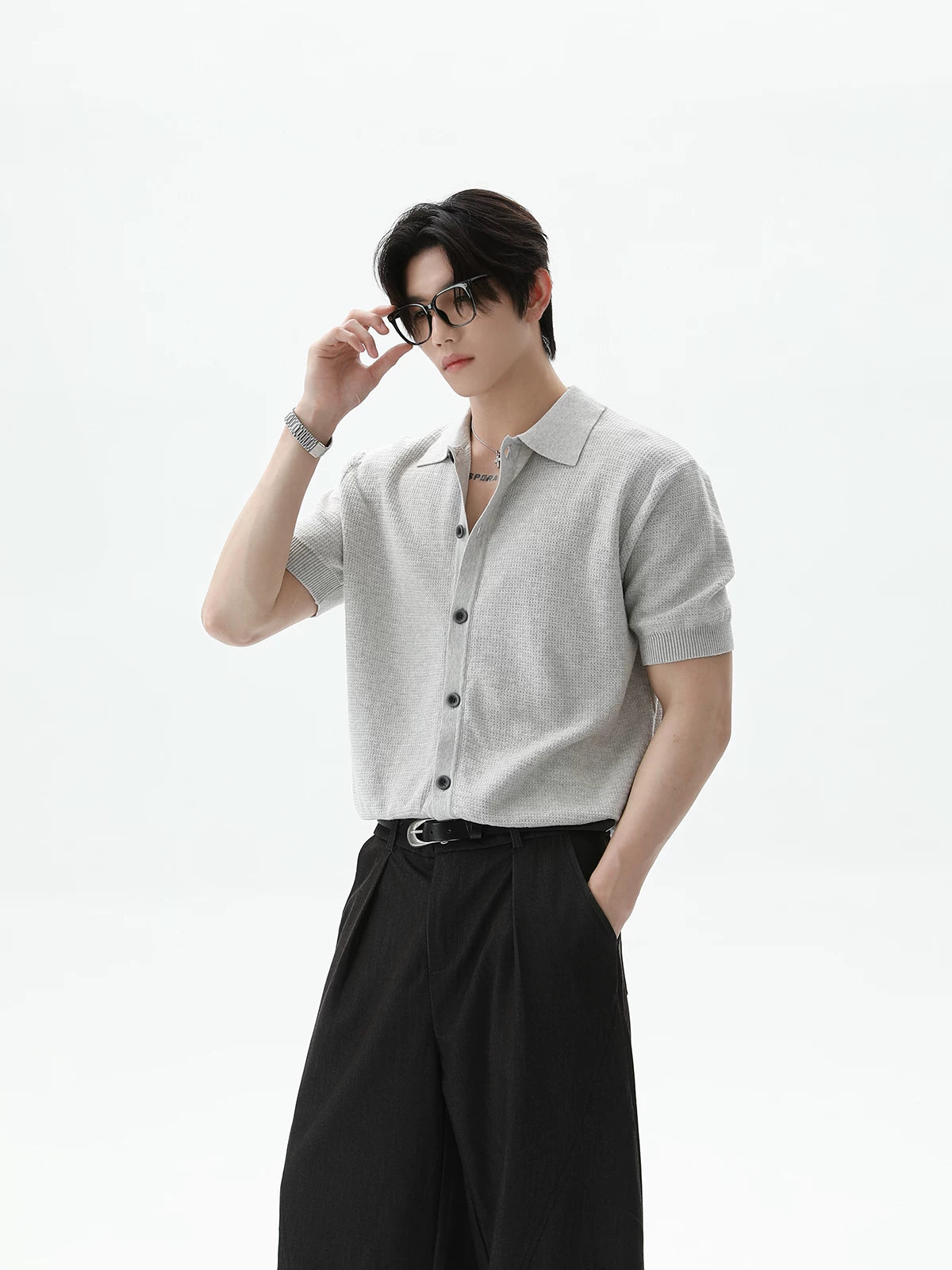 Retro Button Short-Sleeve Knit Cardigan