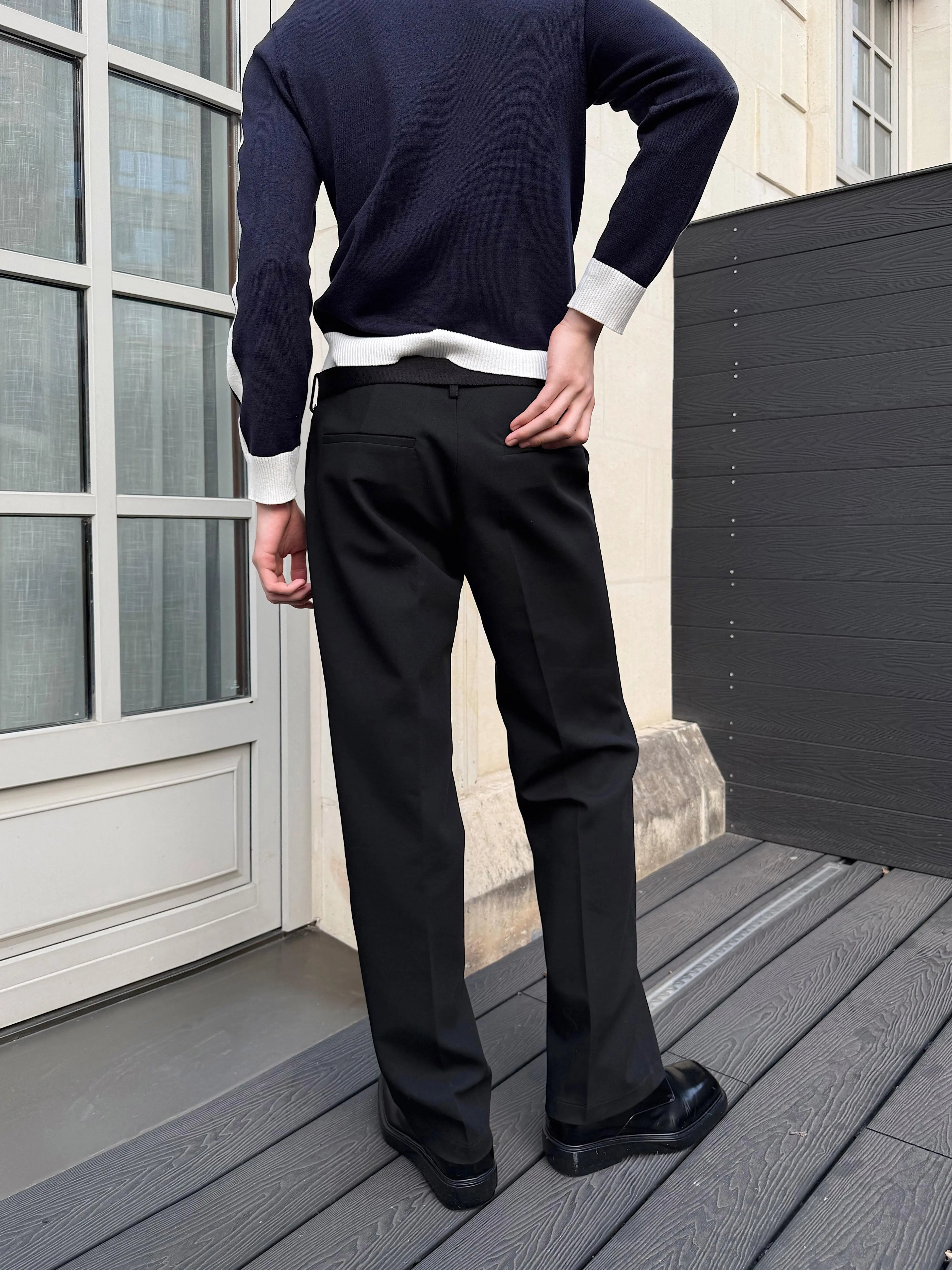Black Low Rise Tapered Trousers