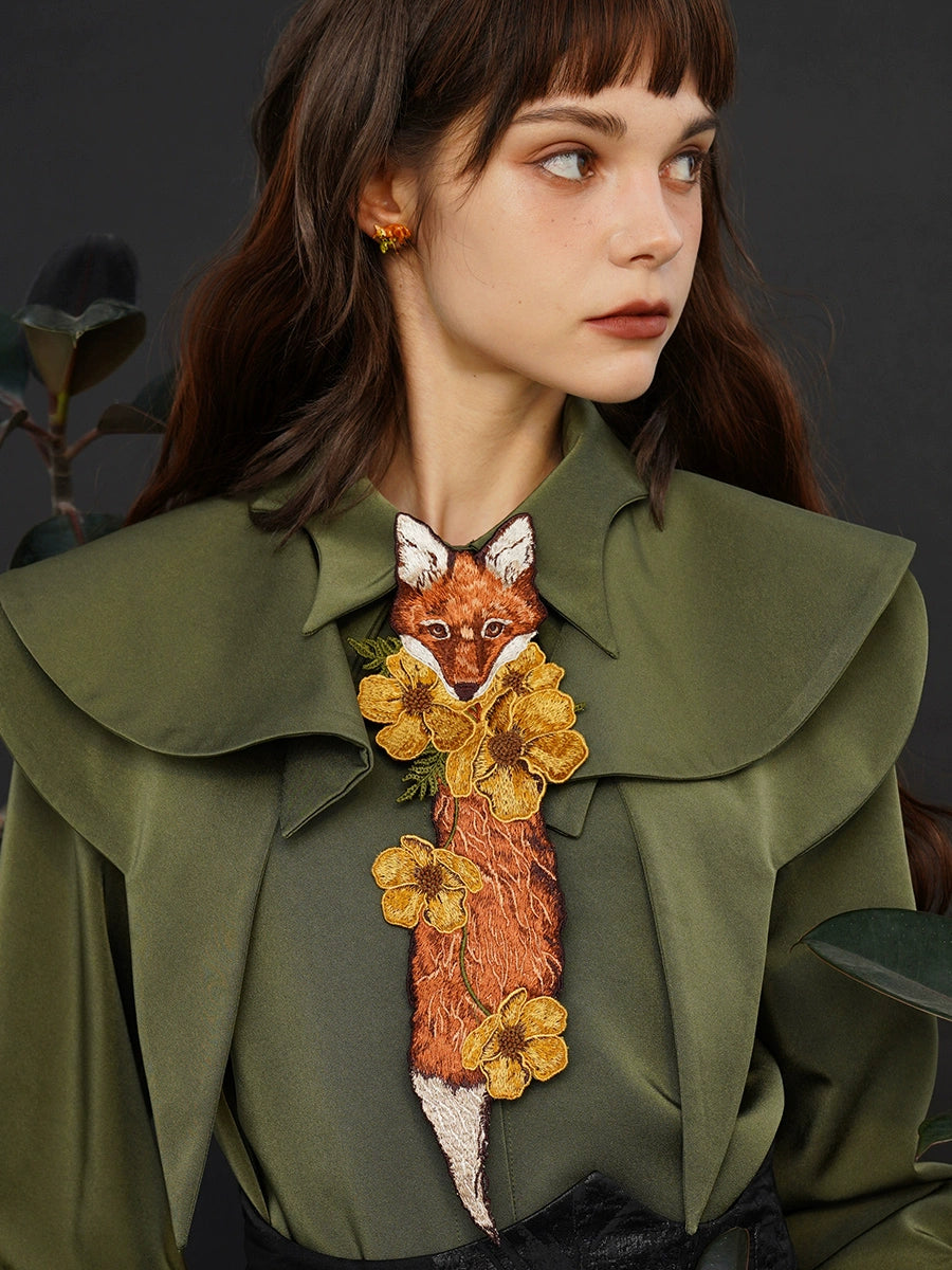 Foxy Flora Embroidered Necktie - chiclara
