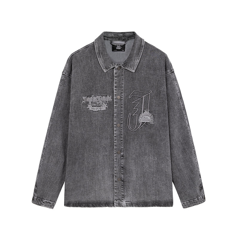 Denim Shirt Jacket with Embroidery - chiclara