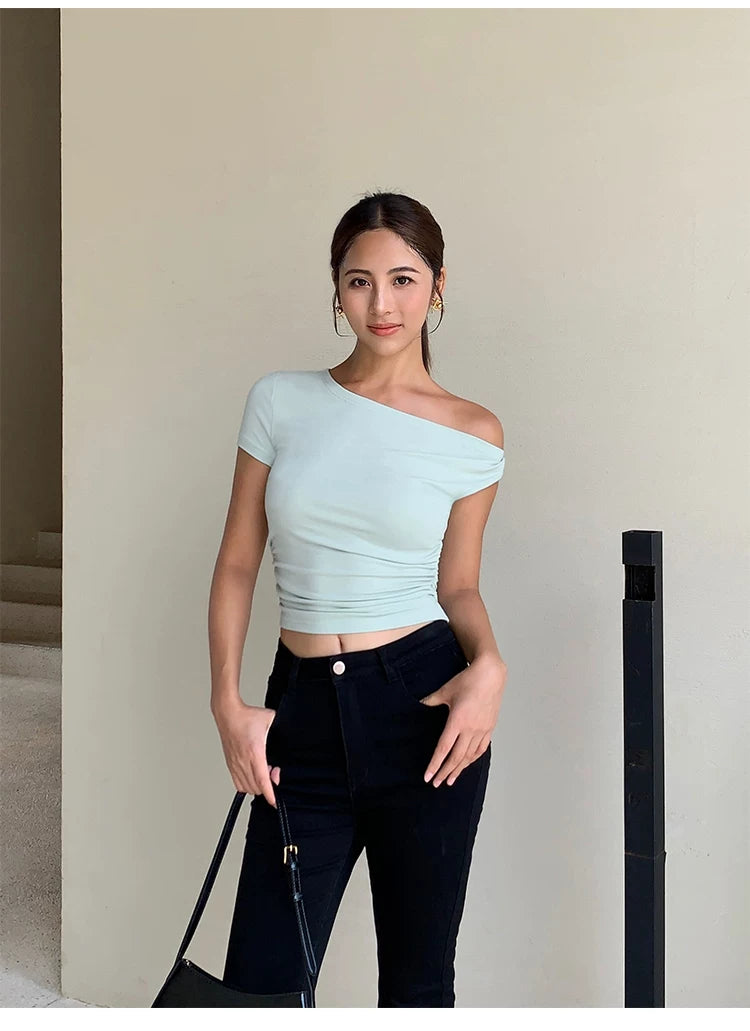 Skyline Tilt One-Shoulder Crop Tee