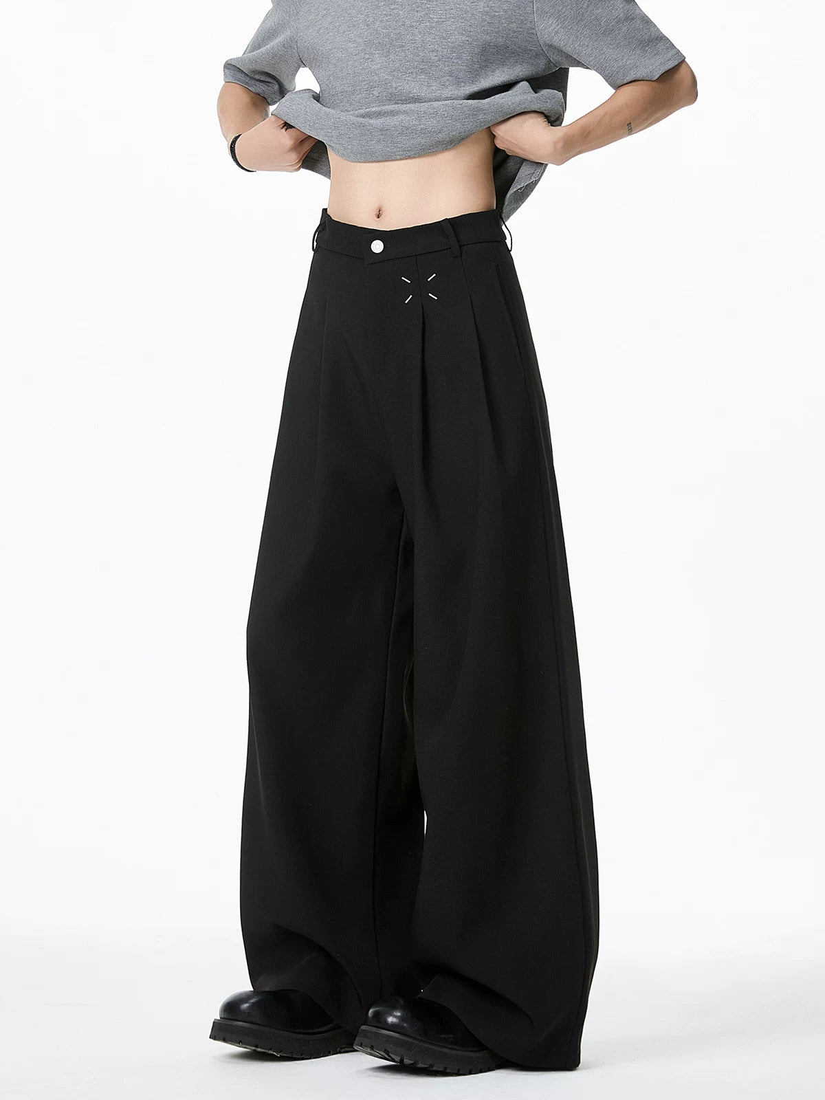 Cross-Stitch Pleat Wide Trousers