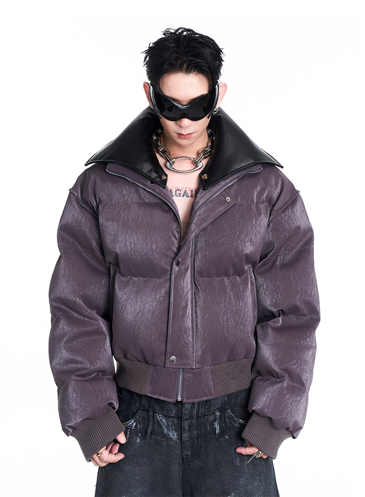 Dual Collar Cropped Puffer Bomber