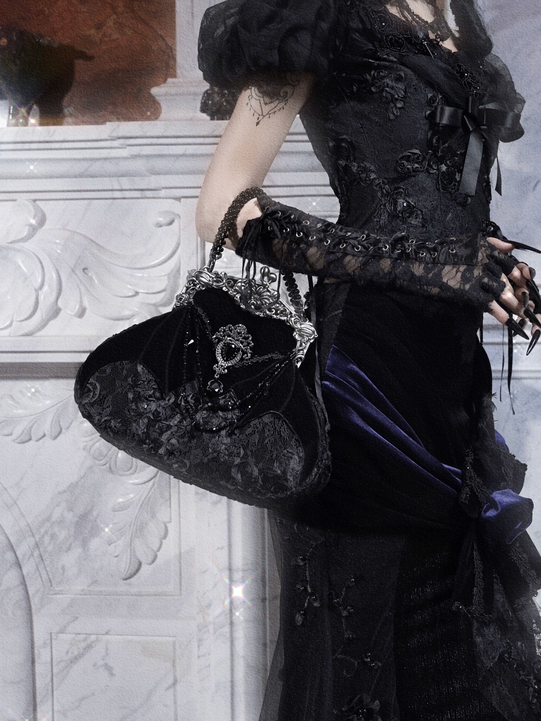 Gothic Vintage Black Lace Handbag