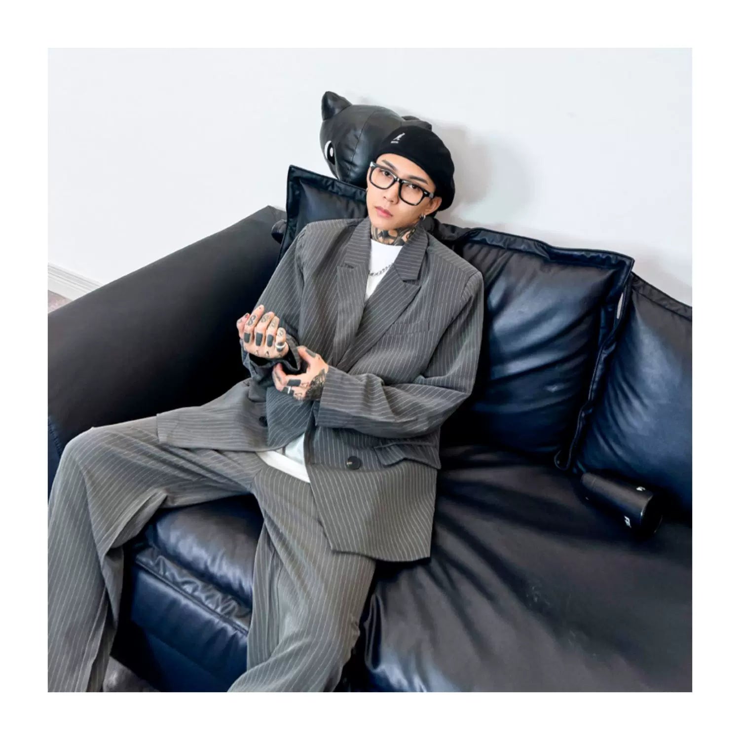 Midnight Muse Oversized Pinstripe Blazer and Pants Setup