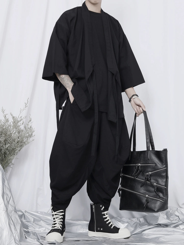 Black Wrap Kimono Shirt