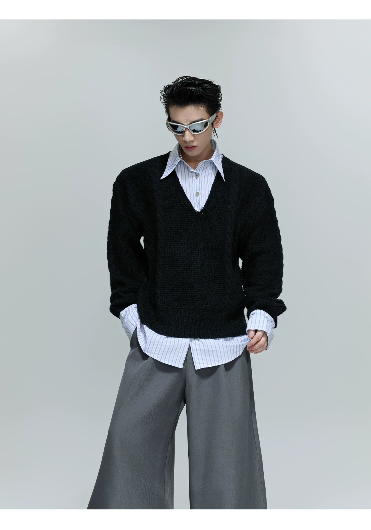Chunky Knit Layered Sweater Shirt