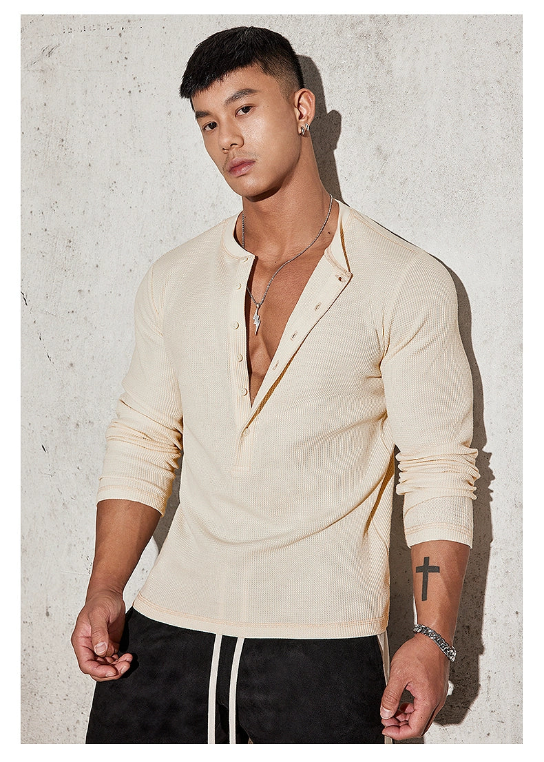 Fitted Long Sleeve Henley Shirt