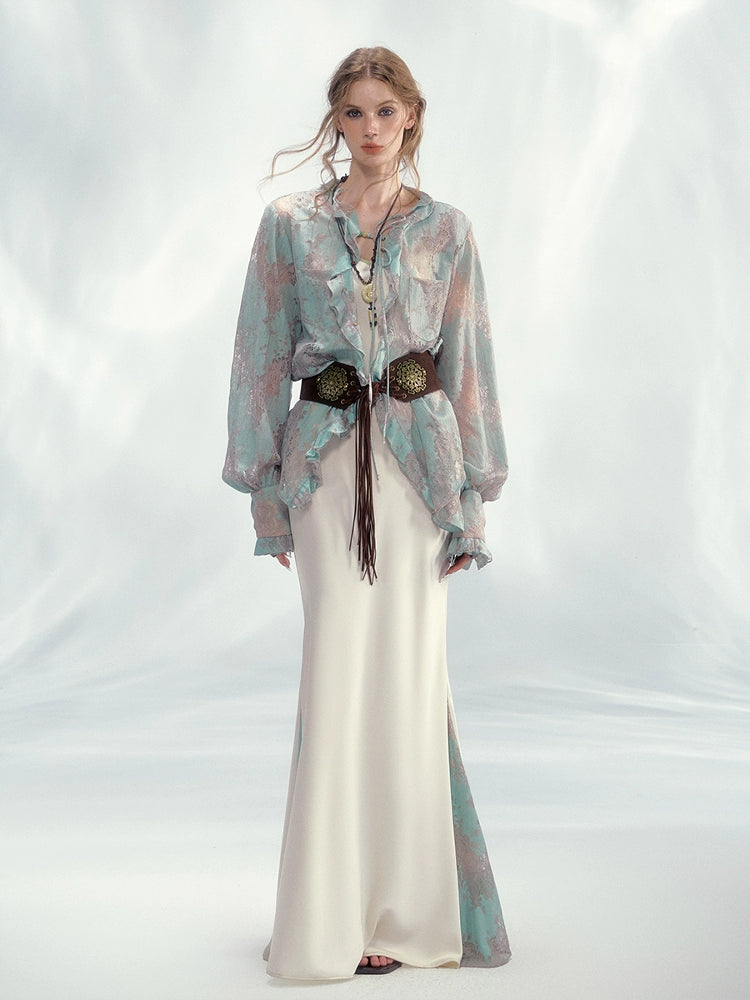 Lace Shirt Contrasting Diagonal Dress Set