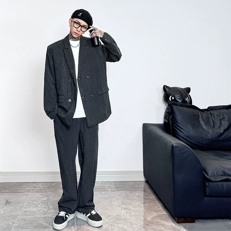 Midnight Muse Oversized Pinstripe Blazer and Pants Setup