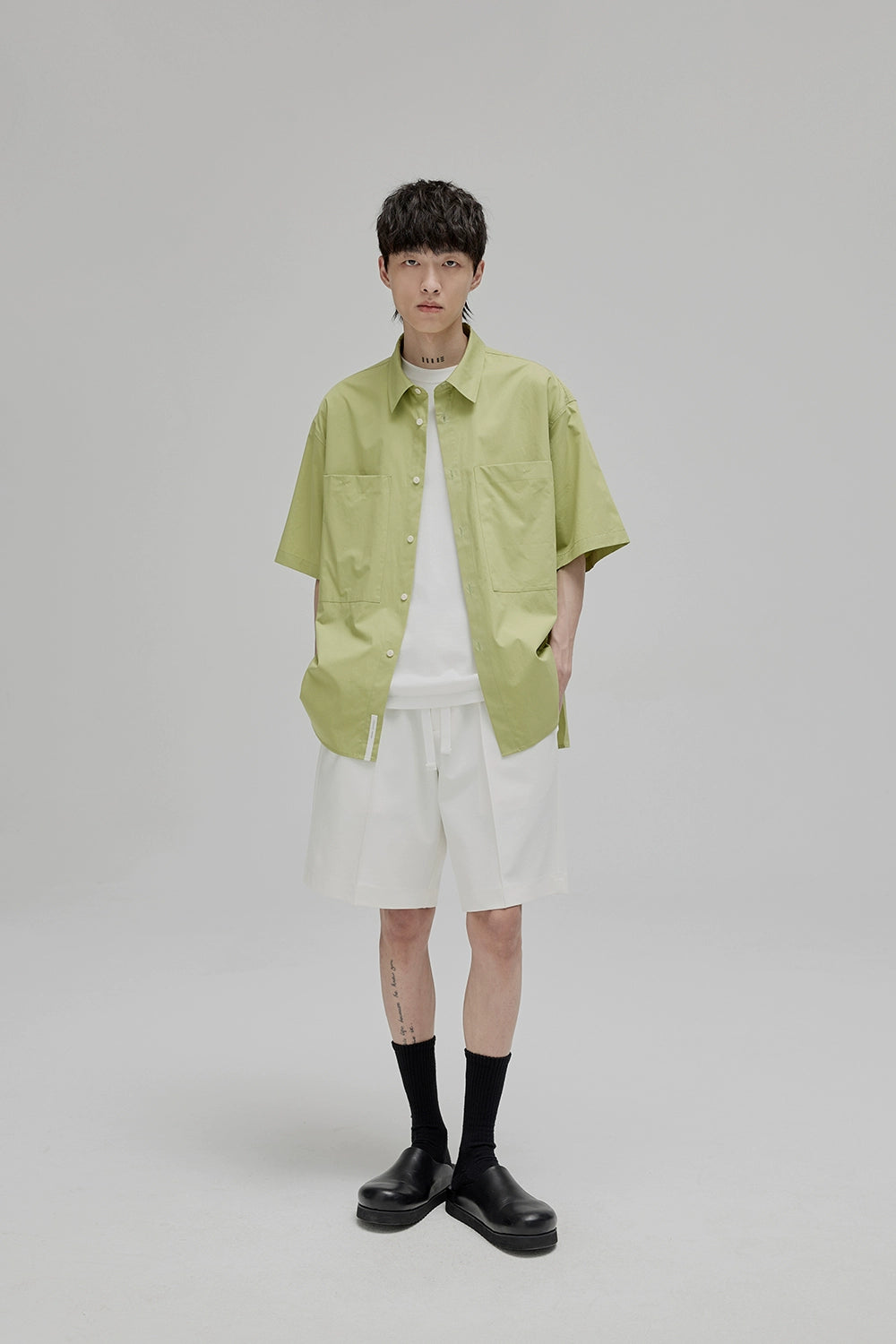 Square Collar Patch Pocket Short Sleeve Shirt