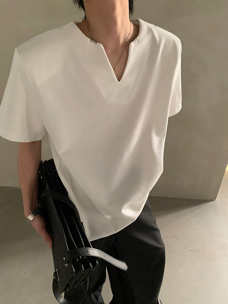 Minimalist Short Sleeve Shirt with V Notch Neckline