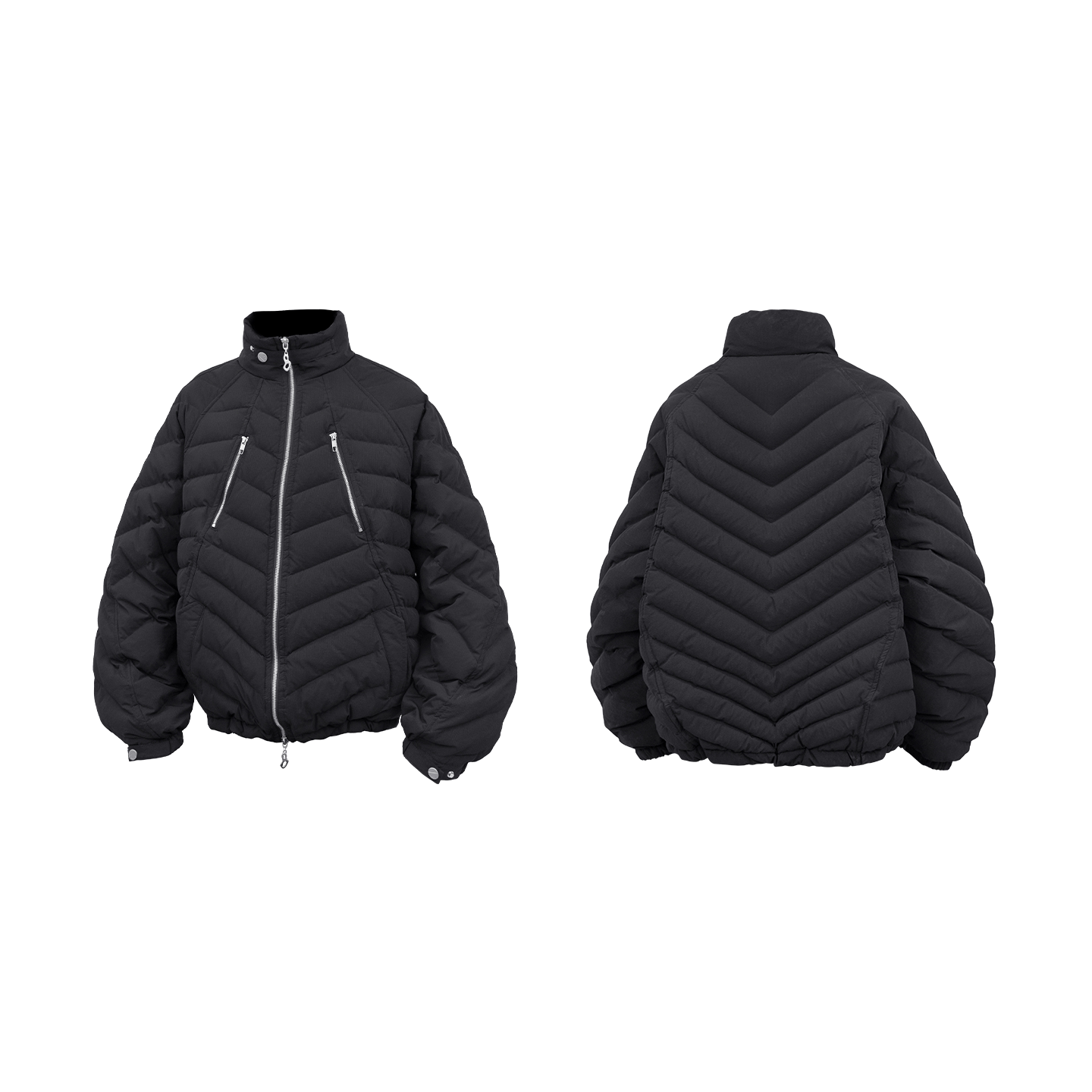Chevron Quilted Stand Collar Puffer Jacket