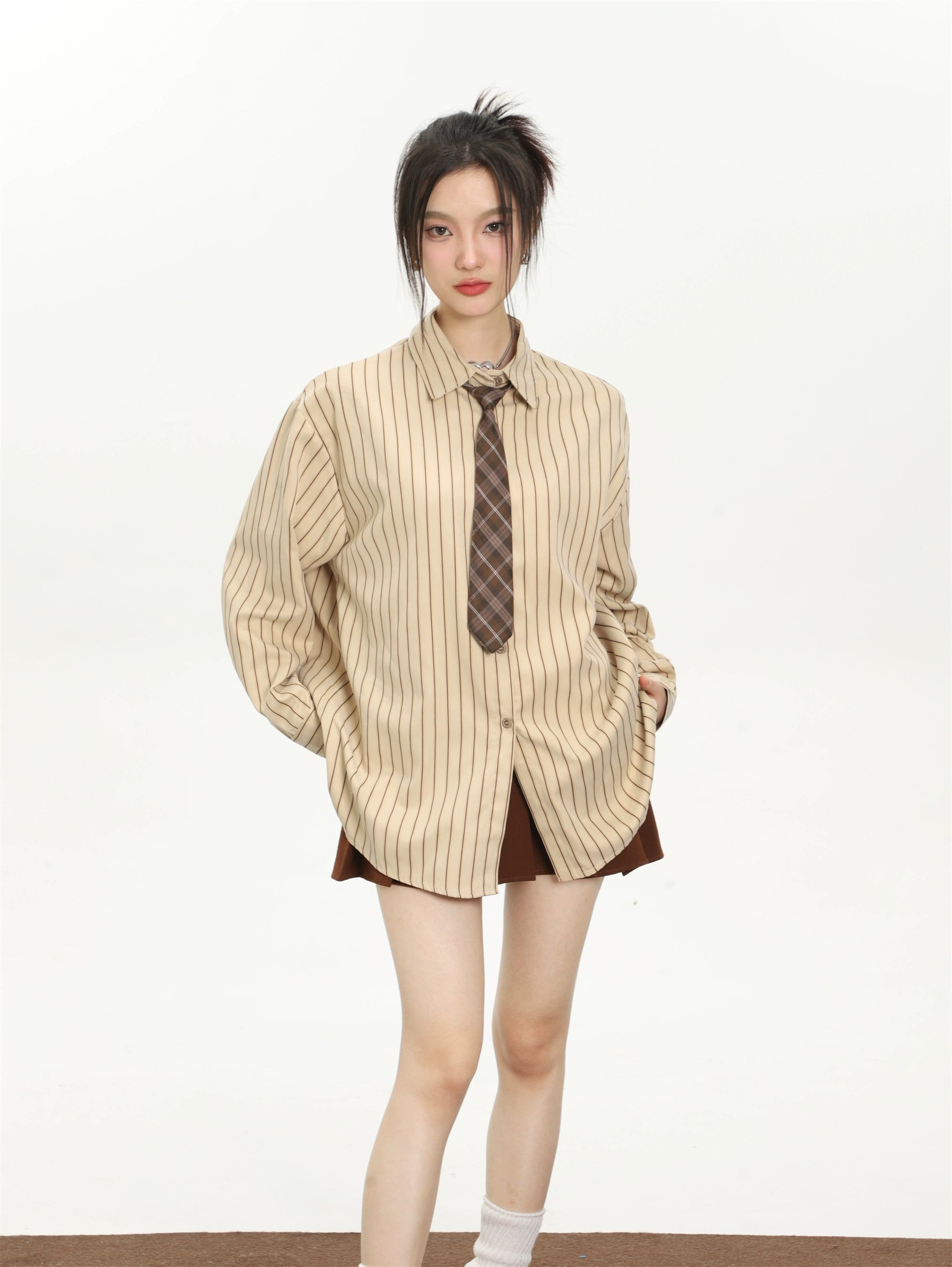 Vintage Basic Vertical Striped Long Sleeve Shirt