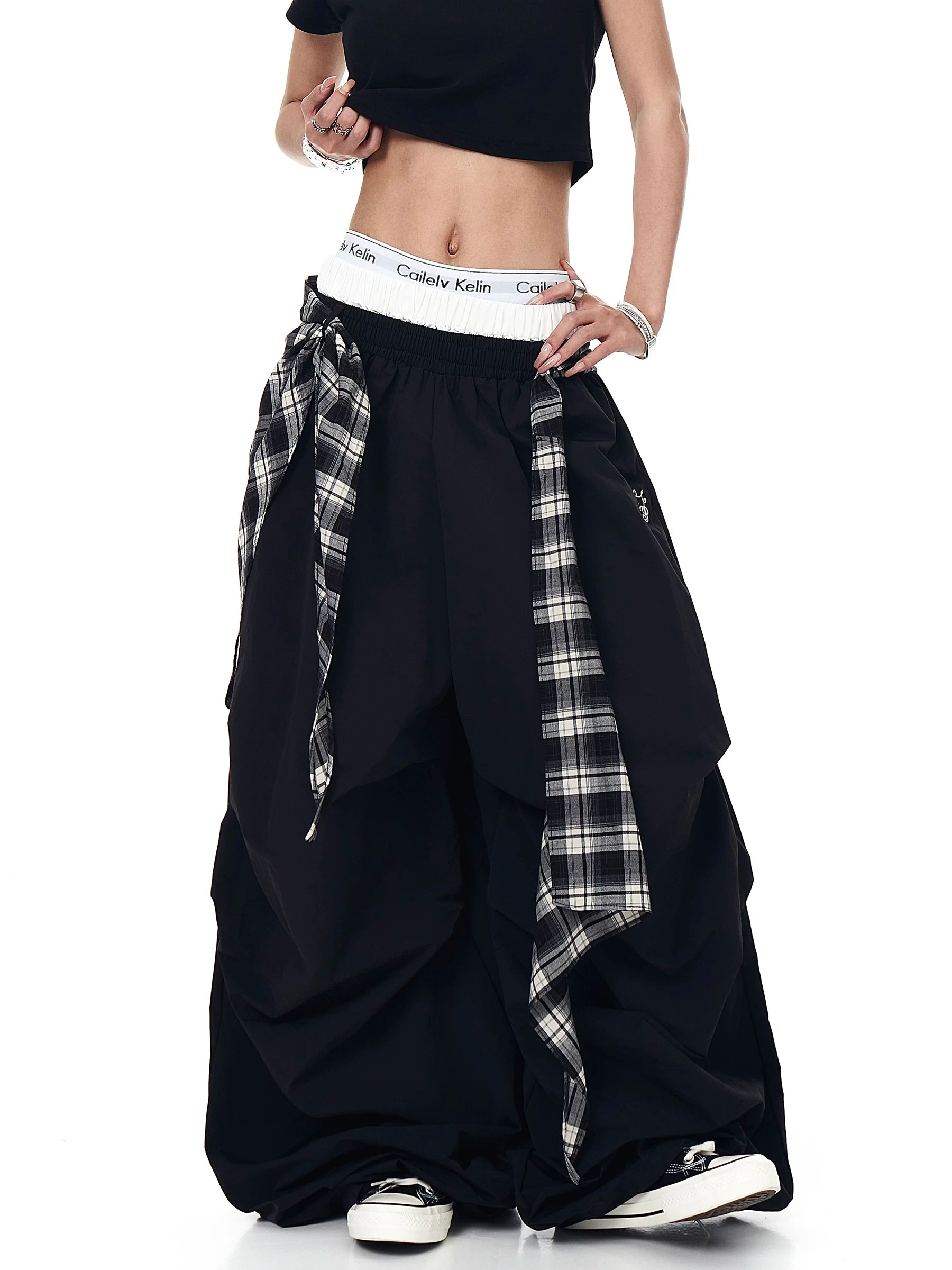 Plaid Shroud Parachute Skirt Pants