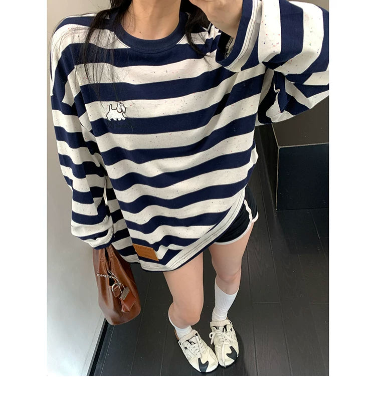 Navy Speckle Stripe Pup Tee