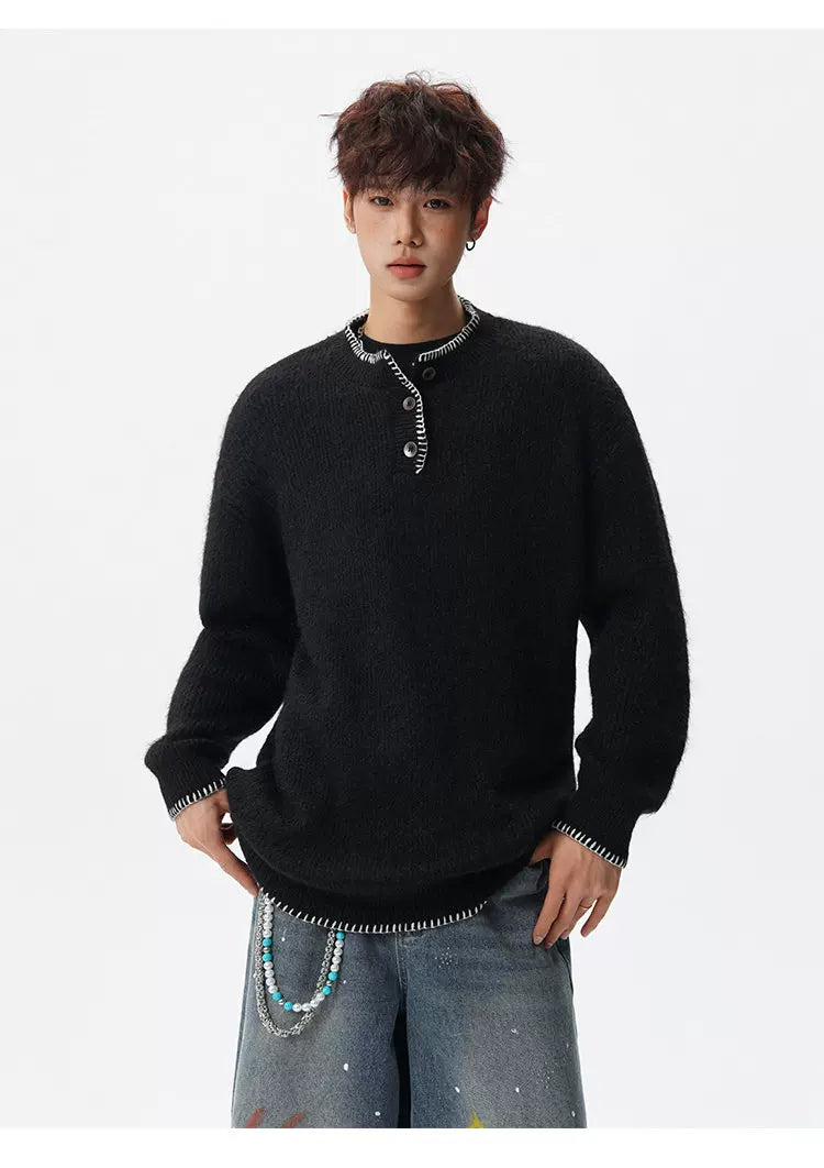 Coastal Trim Textured Henley Sweater