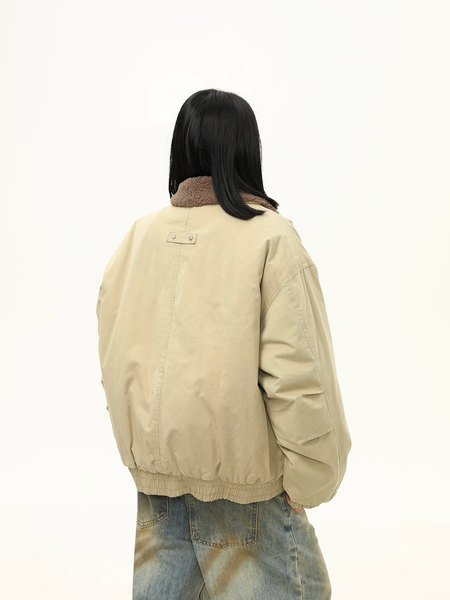 Sand Dune Sherpa-Collar Bomber Jacket