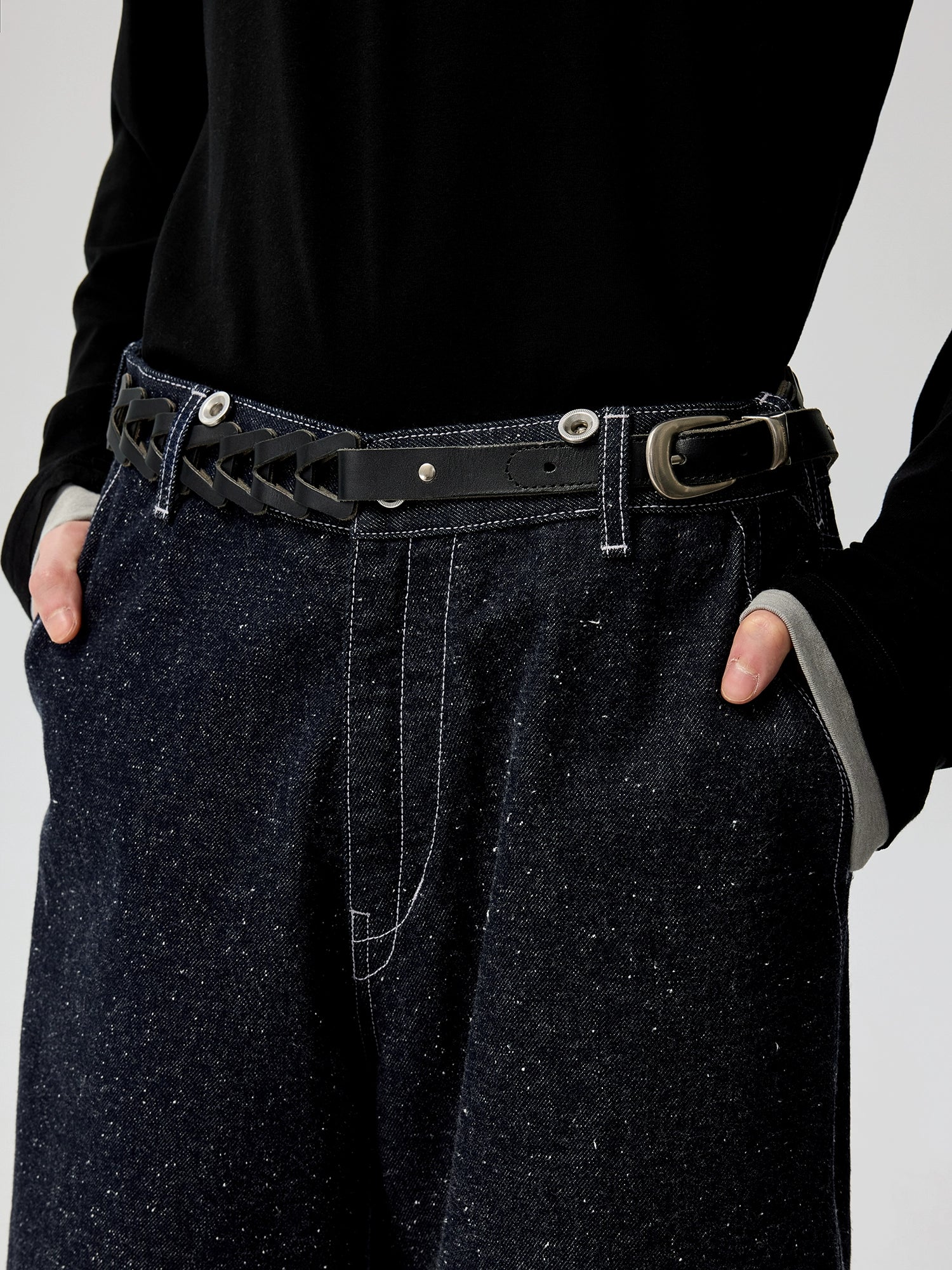 Rivet Weave Dual-Tone Leather Belt