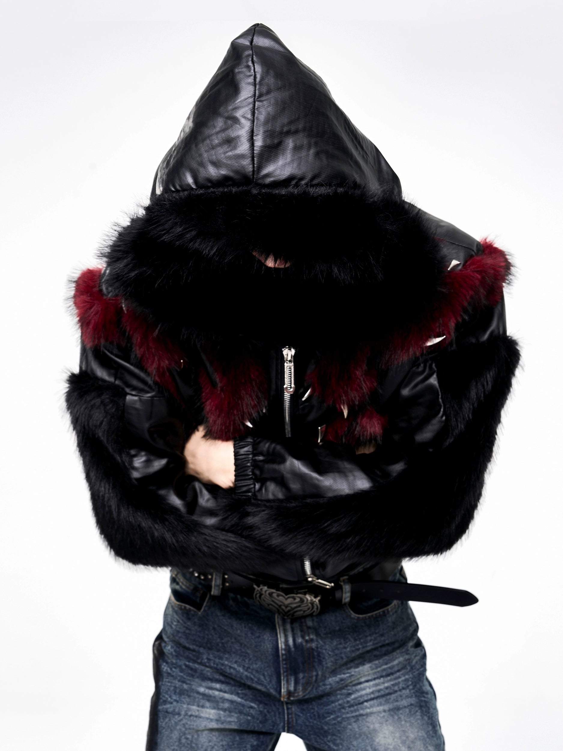 Faux Fur Trimmed Cropped Hoodie Jacket