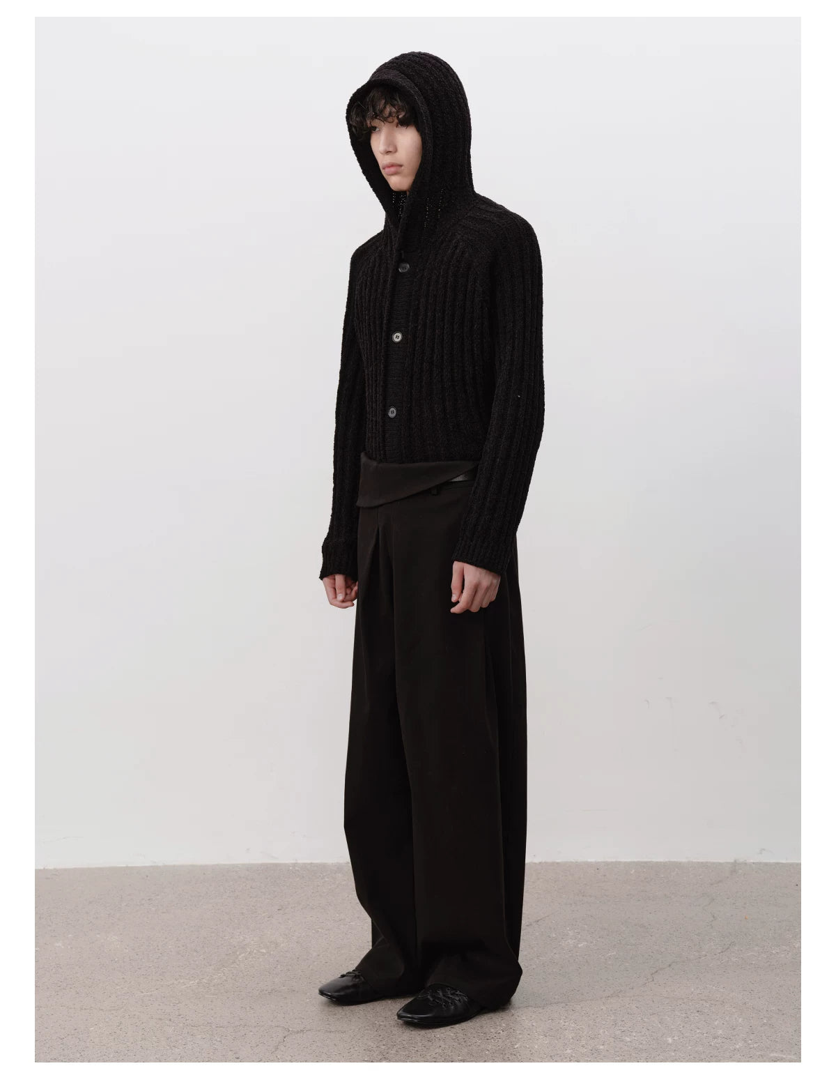 Ribbed Button-Up Knit Hoodie Cardigan