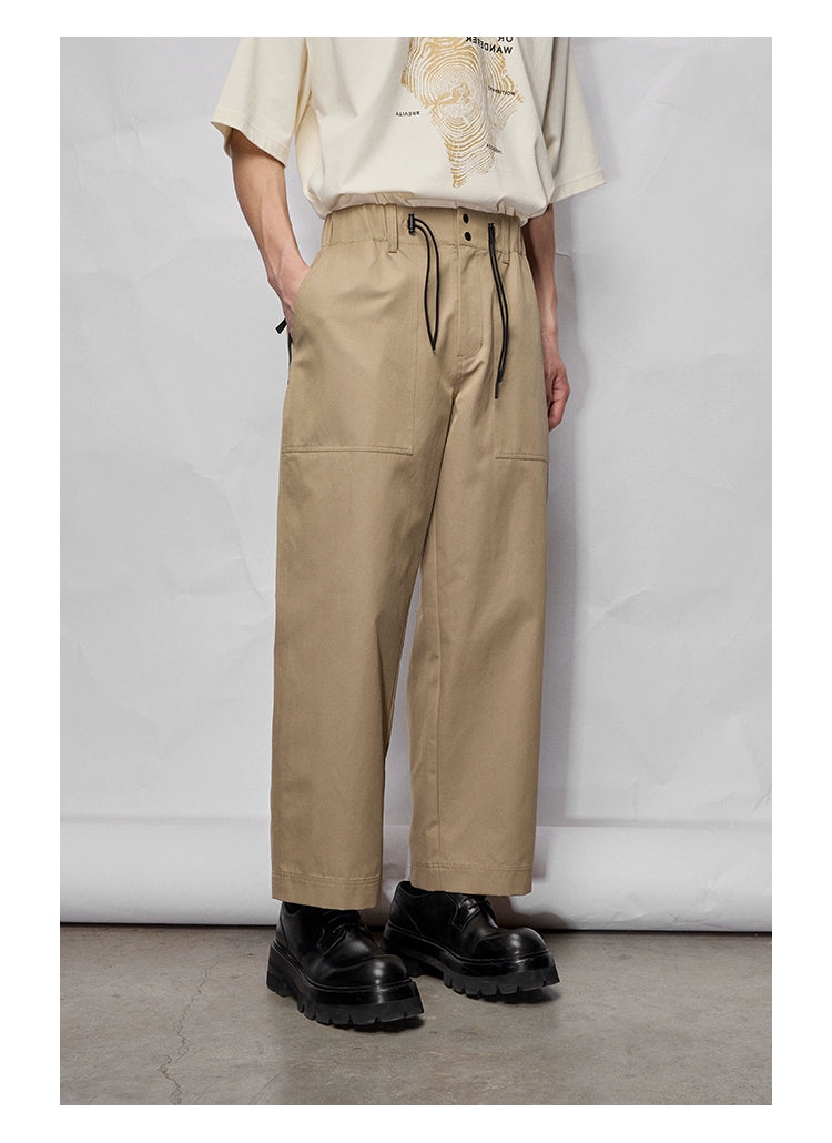 Wide Relaxed Straight-Cut Cropped/Mid-Length Pants