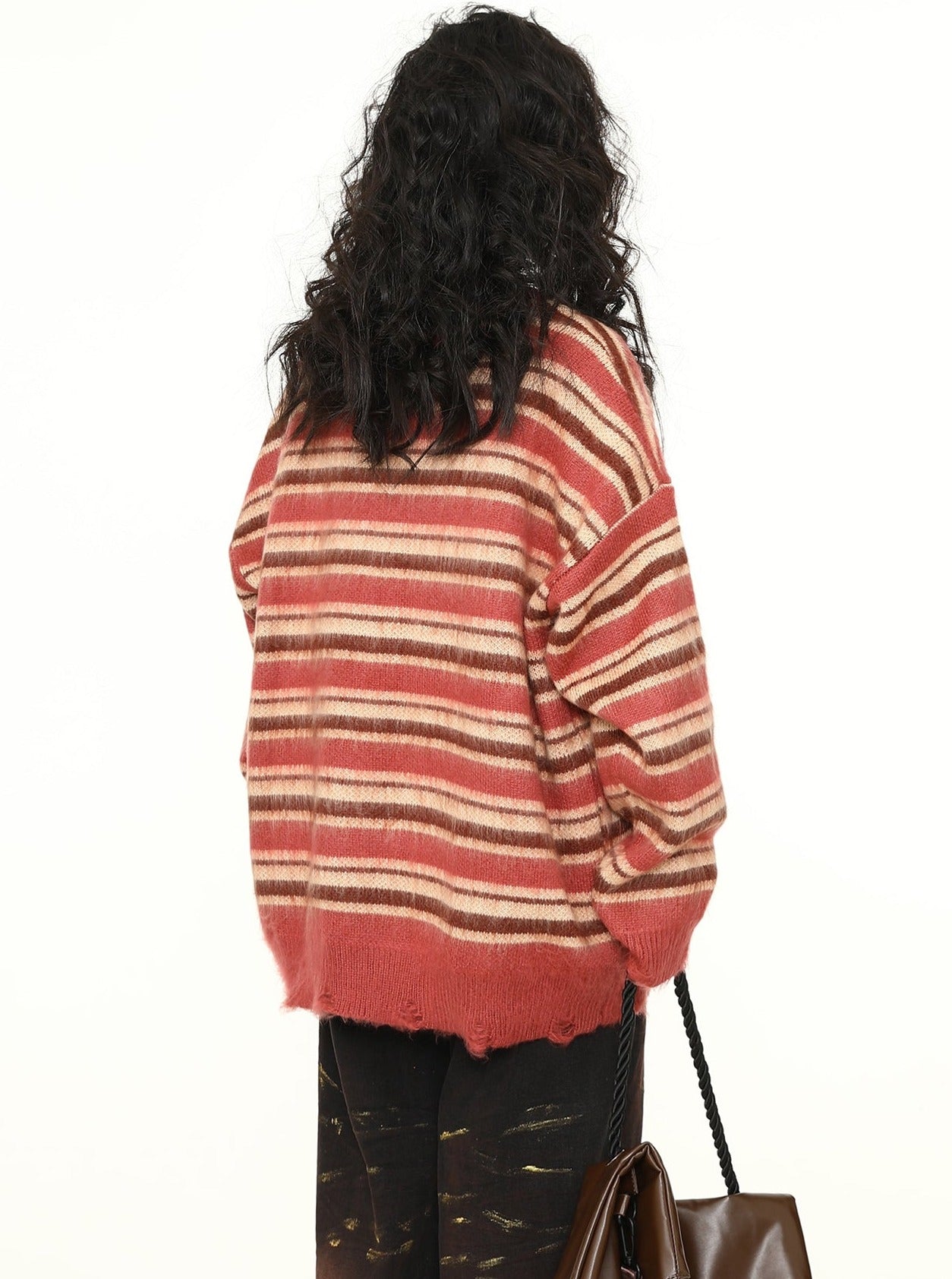 MASS SERENDIPITY Oversized Striped Knit Sweater