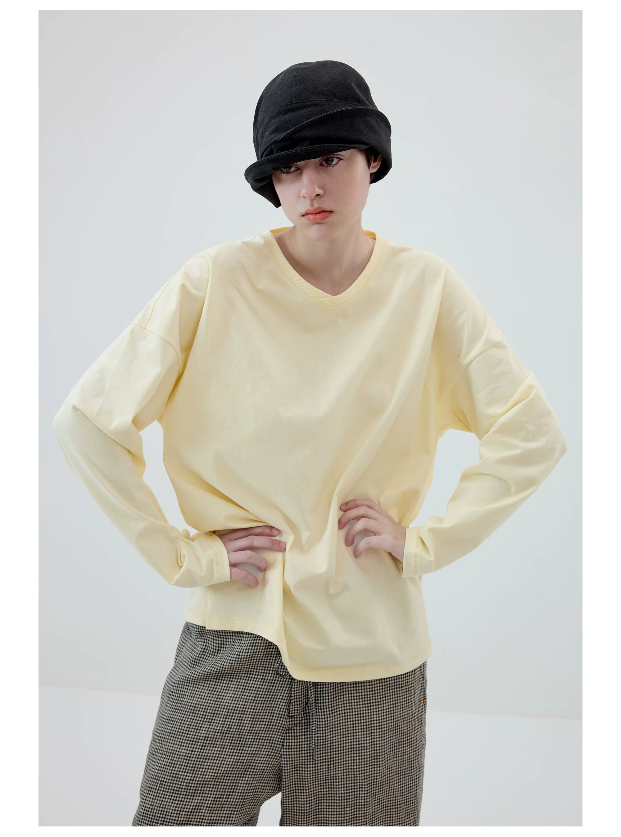 Relaxed V-Neck Long-Sleeve Tee