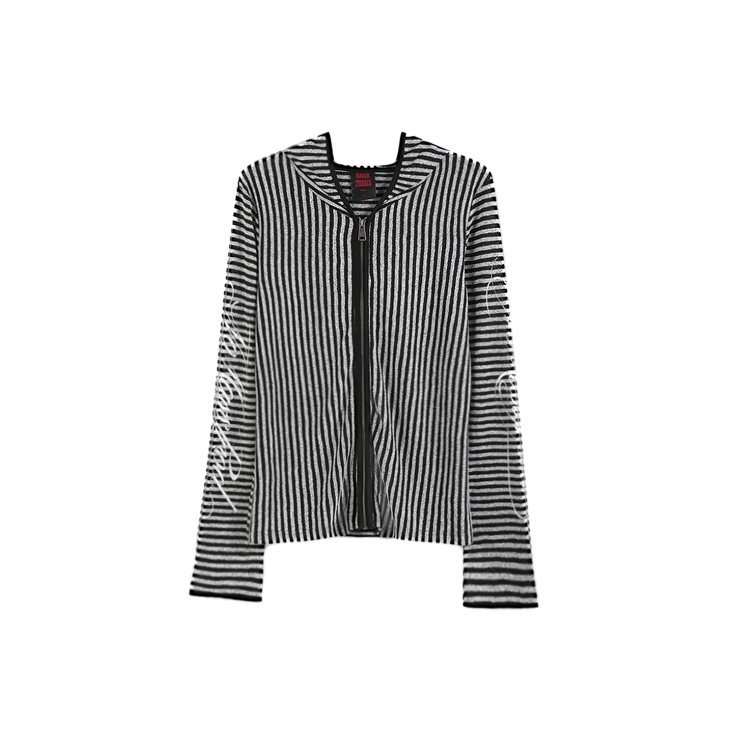 Silver Static Irregular Stripe Hooded Cover-Up Shirt