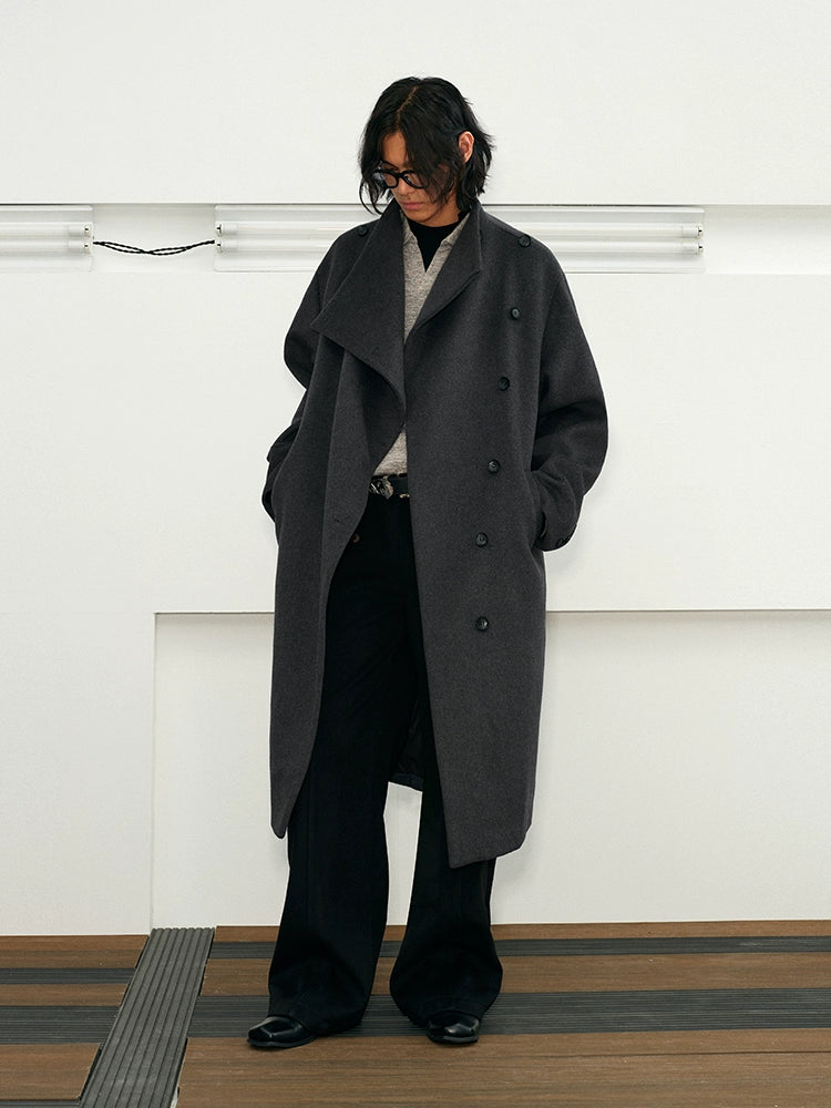 Wool Belted Overcoat with Cape Collar
