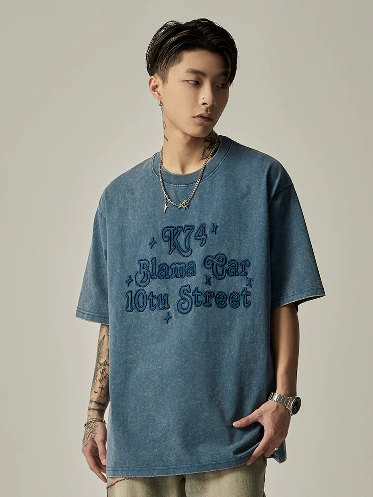 Embossed Text Vintage Wash Oversized Tee