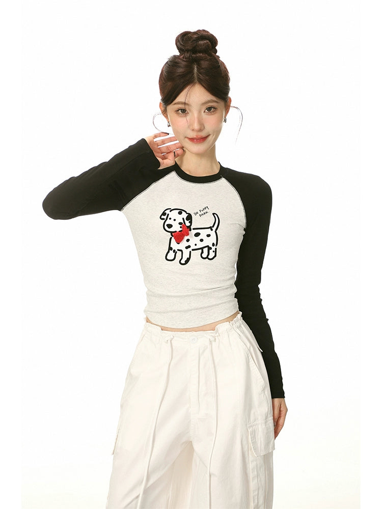 Cartoon Dalmatian Print Long Sleeve T-shirt